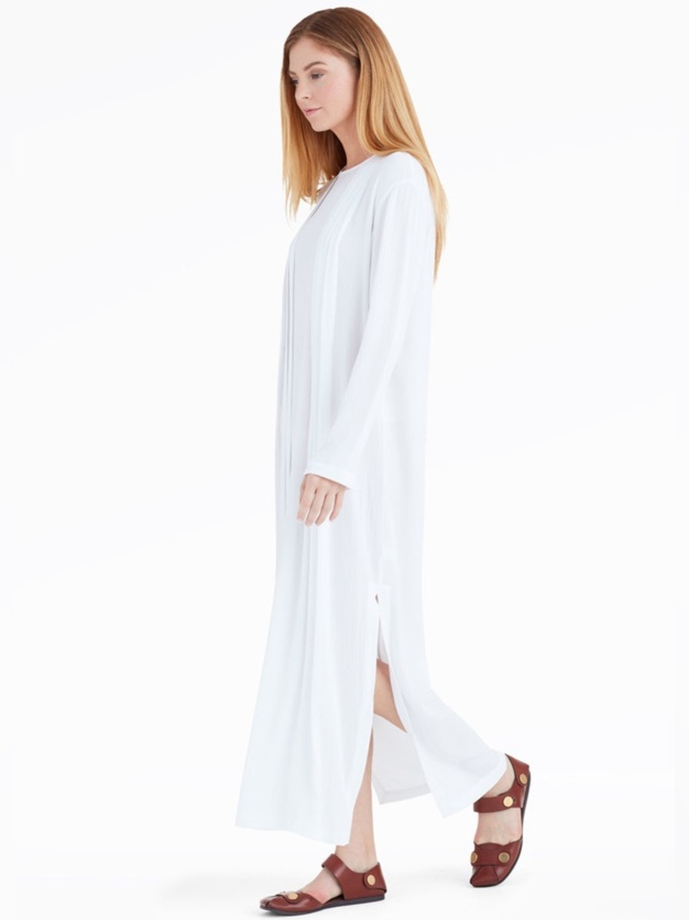 SHAINA MOTE Nero Maxi Dress Bobe White Gauze Long Sleeve 4 Resort Pool Beach